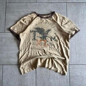 Cherokee Mens Ultimate Tee Tan Brown Ringer Distressed Eagle Graphic Tee Size S